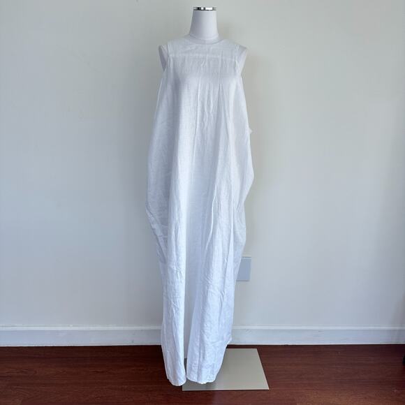 Unbranded Dresses & Skirts - White Linen Maxi Dress 3XL Draped Sleeveless Lagenlook Maternity Minimalist